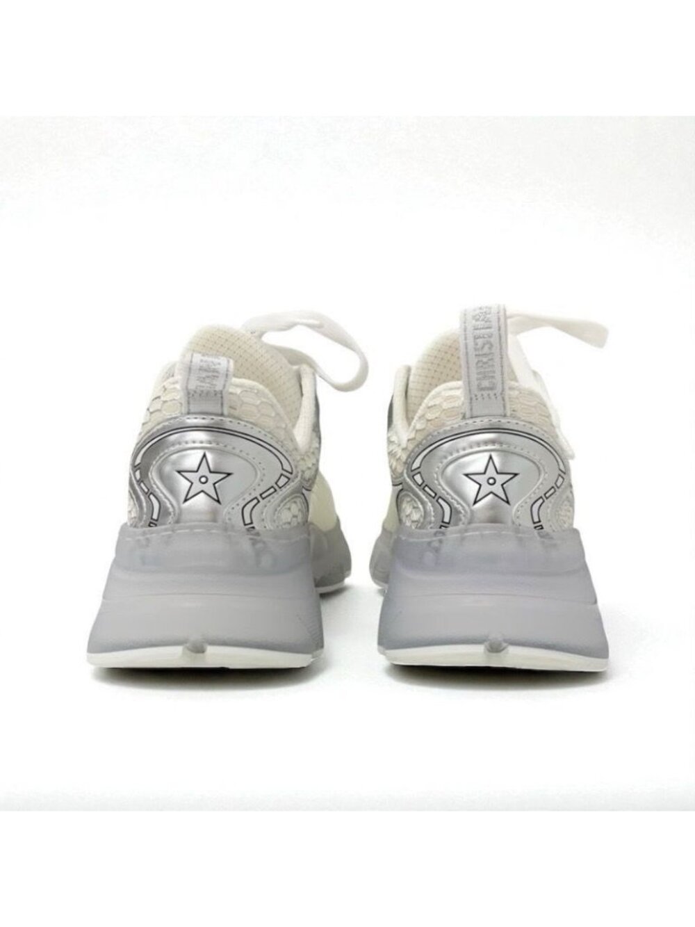 Christian Dior Sneakers Shoes Leather Rubber Silver White Logo Mesh - Picture 5 of 9
